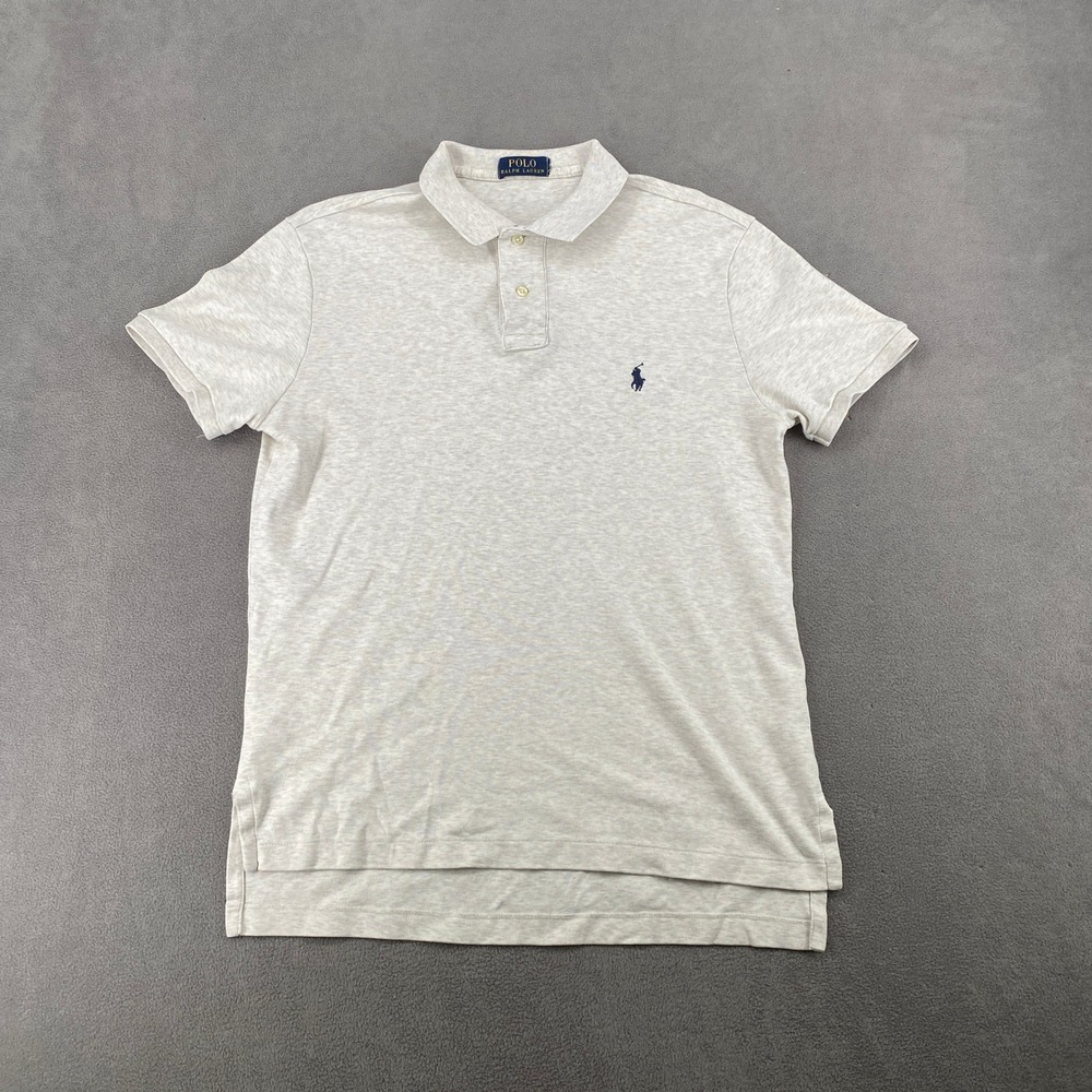 Polo Ralph Lauren Mens Short Sleeve Polo Shirt Grey Heather Oatmeal Pony Logo